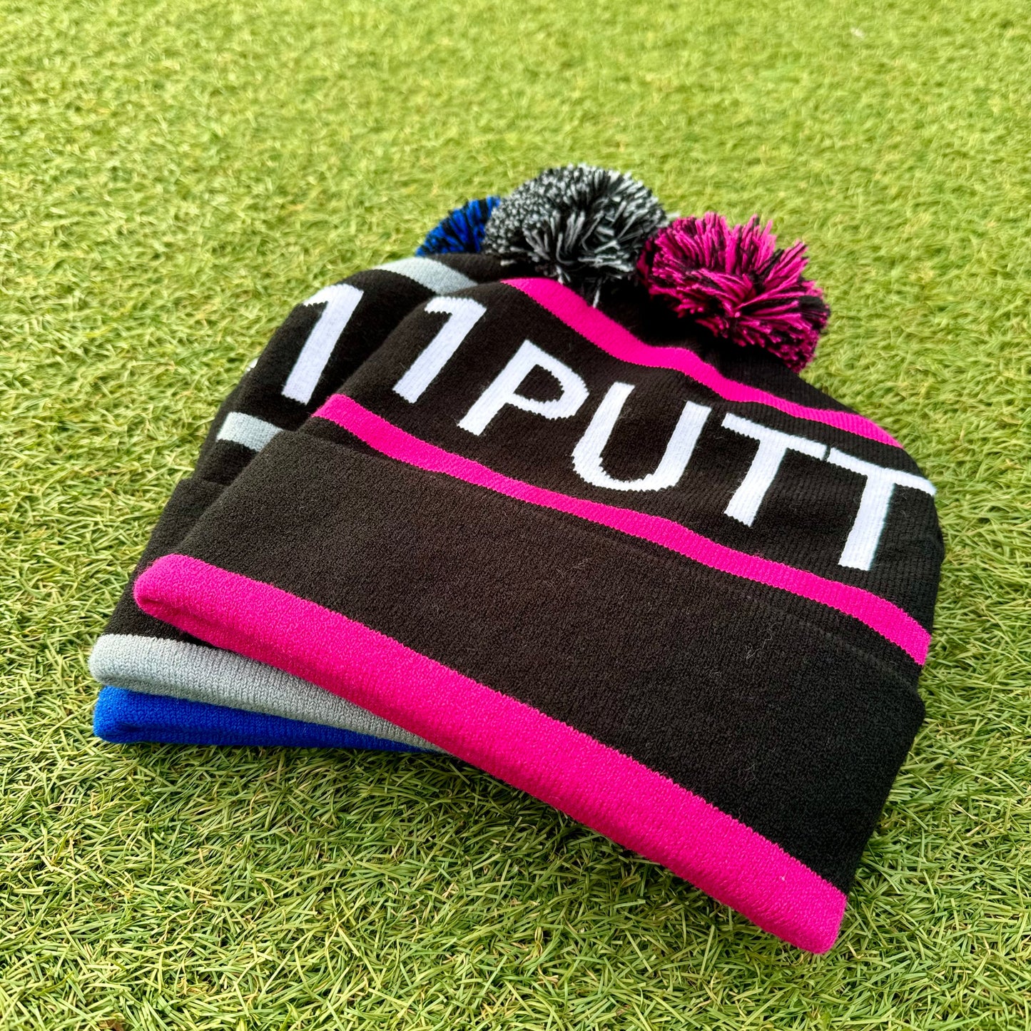 Black and pink trim Bobble Hat for Winter Golf