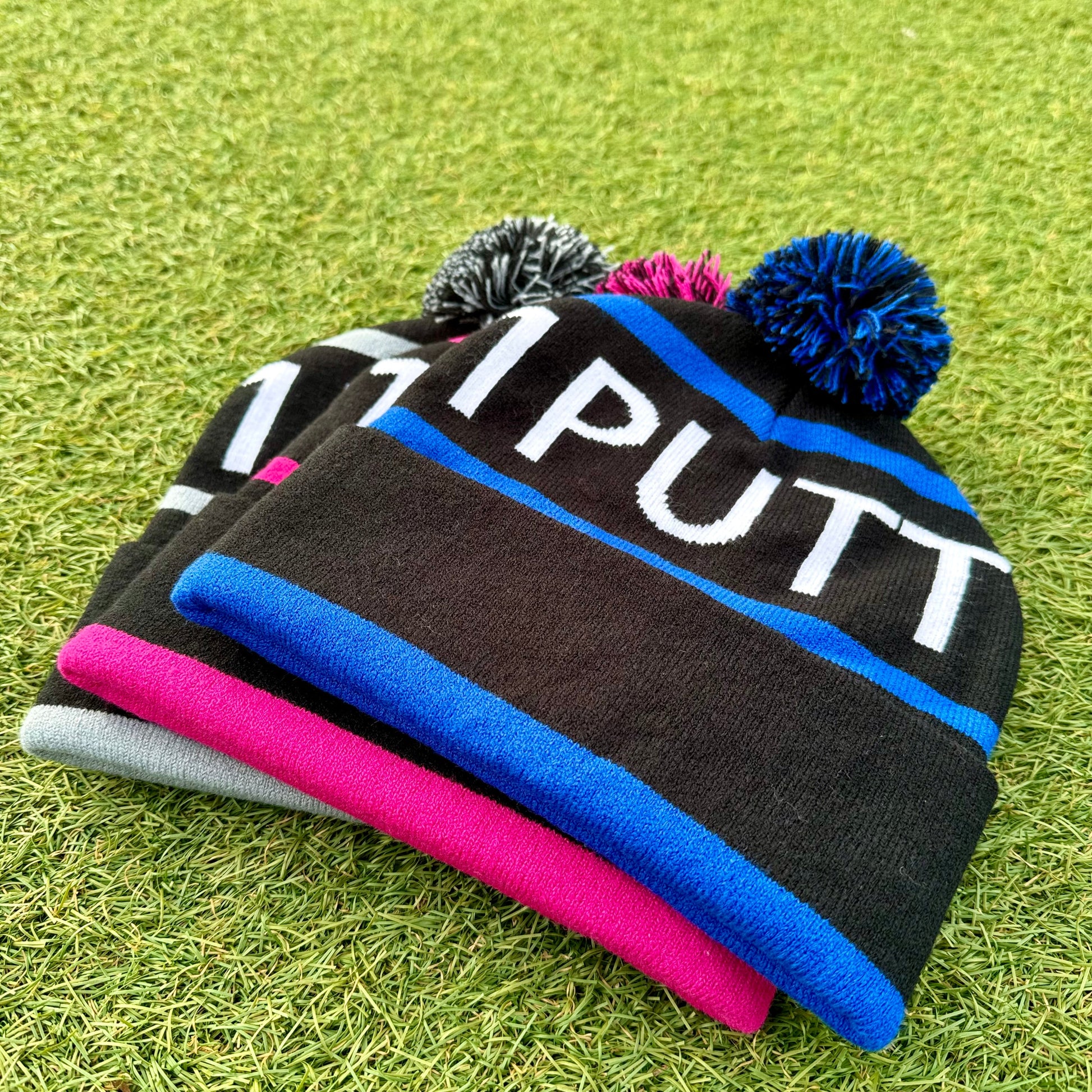 Black and blue trim Bobble Hat for Winter Golf